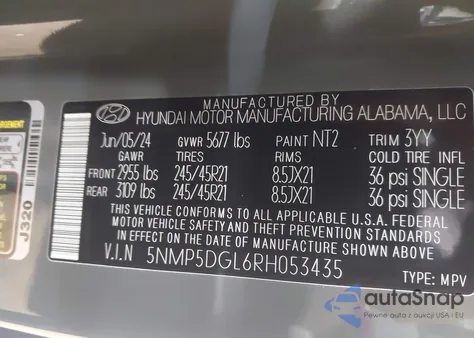 2024 Hyundai Santa Fe Calligraphy from USA, damaged, VIN 5NMP5DGL6RH053435